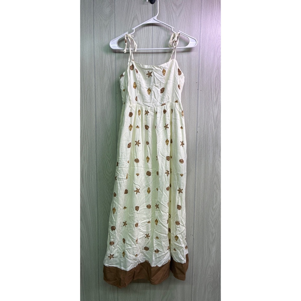 Sugar Lips Calista Maxi Dress Off-White Seashell Starfish Embroidered Small NEW